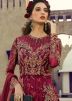 Maroon Embroidered Net Bridal Anarkali Suit