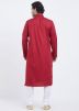Red Linen Readymade Kurta With Churidar