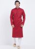 Red Linen Readymade Kurta With Churidar