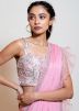 Pink Pre-Stitched Ruffled Saree With Embellished Blouse