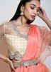 Peach Ruffled Lehenga Style Saree With Heavy Blouse