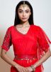 Red Twin Layered Ruffled Lehenga Style Saree