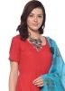 Red Readymade Cotton Anarkali Suit With Dupatta