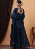 Teal Blue Chanderi Hand Painted Lehenga Choli