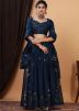 Teal Blue Chanderi Hand Painted Lehenga Choli