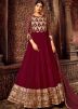 Maroon Embroidered Anarkali Suit With Dupatta