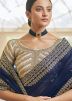 Blue Zari Embroidered Saree In Organza