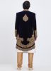 Cream Embroidered Sherwani Set With Black Jacket