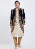 Cream Embroidered Indian Sherwani Set With Black Jacket