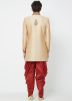 Golden Silk Readymade Sherwani With Dhoti