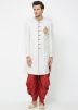 White Silk Readymade Sherwani With Dhoti