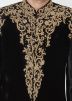 Black Velvet Readymade Sherwani With Dhoti