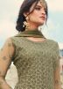 Green Embroidered Net Gharara Suit With Dupatta