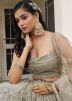 Grey Thread Embroidered Lehenga Choli In Net