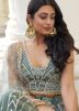 Dusty Green Embroidered Net Lehenga Choli