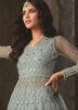 Blue Embroidered Net Kurti Style Lehenga
