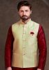 Light Green Art Silk Jacquard Readymade Nehru Jacket