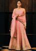 Coral Pink Viscose Lehenga Choli In Zari Woven Work