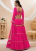 Pink Tiered Lehenga Choli In Leheria Print