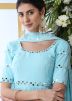 Blue Mirror Embellished Tiered Palazzo Suit