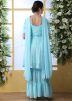Blue Mirror Embellished Tiered Palazzo Suit