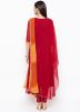 Red Yellow Shaded Asymmetric Readymade Pant Salwar Suit
