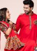 Red Embroidered Couple Wear Set In Rayon