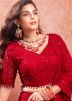 Red Embroidered Readymade Net Lehenga Choli Set