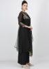 Black Embroidered Readymade Chanderi Palazzo Suit