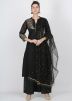 Black Embroidered Readymade Chanderi Palazzo Suit