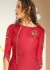 Red Asymmetric Embroidered Tussar Silk Palazzo Suit