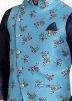 Blue Asymmetric Woven Readymade Nehru Jacket