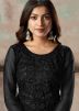 Black Net Embroidered Straight Cut Pant Salwar Suit
