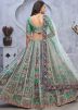 Green & Blue Embroidered Organza Lehenga Choli