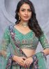 Green & Blue Embroidered Organza Lehenga Choli