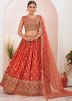 Orange Art Silk Embroidered Lehenga Choli Set