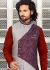 Grey Blue Art Silk Jacquard Nehru Jacket