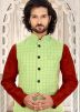 Readymade Rayon Checkered Nehru Jacket In Green