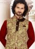 Beige and Maroon Art Silk Jacquard Nehru Jacket