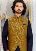 Art Silk Jacquard Nehru Jacket In Brown