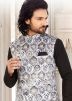 White Asymmetric Art Silk Jacquard Nehru Jacket