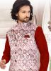 White Art Silk Jacquard Asymmetric Nehru Jacket