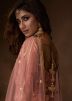Pink Sequins Embellished Net Gharara Suit With Dupatta