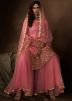 Pink Net Sequins Embellished Gharara Suit With Dupatta