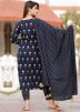 Navy Blue Readymade Block Printed Pant Salwar Suit
