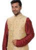 Maroon Cowl Kurta Pant Set With Nehru Jacket