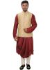 Maroon Cowl Kurta Pant Set With Nehru Jacket