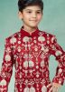 Red Readymade Embroidered Kids Sherwani Set