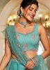 Turquoise Embroidered Net Lehenga Choli