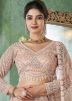 Peach Net Lehenga Choli In Handwork Embroidery
